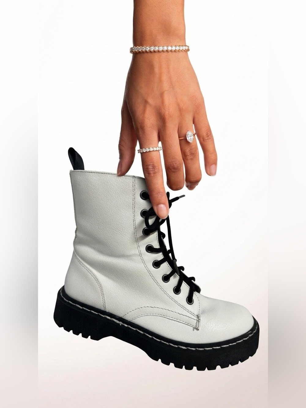 Sincerely Jules Harley White Leather Combat Boots like new